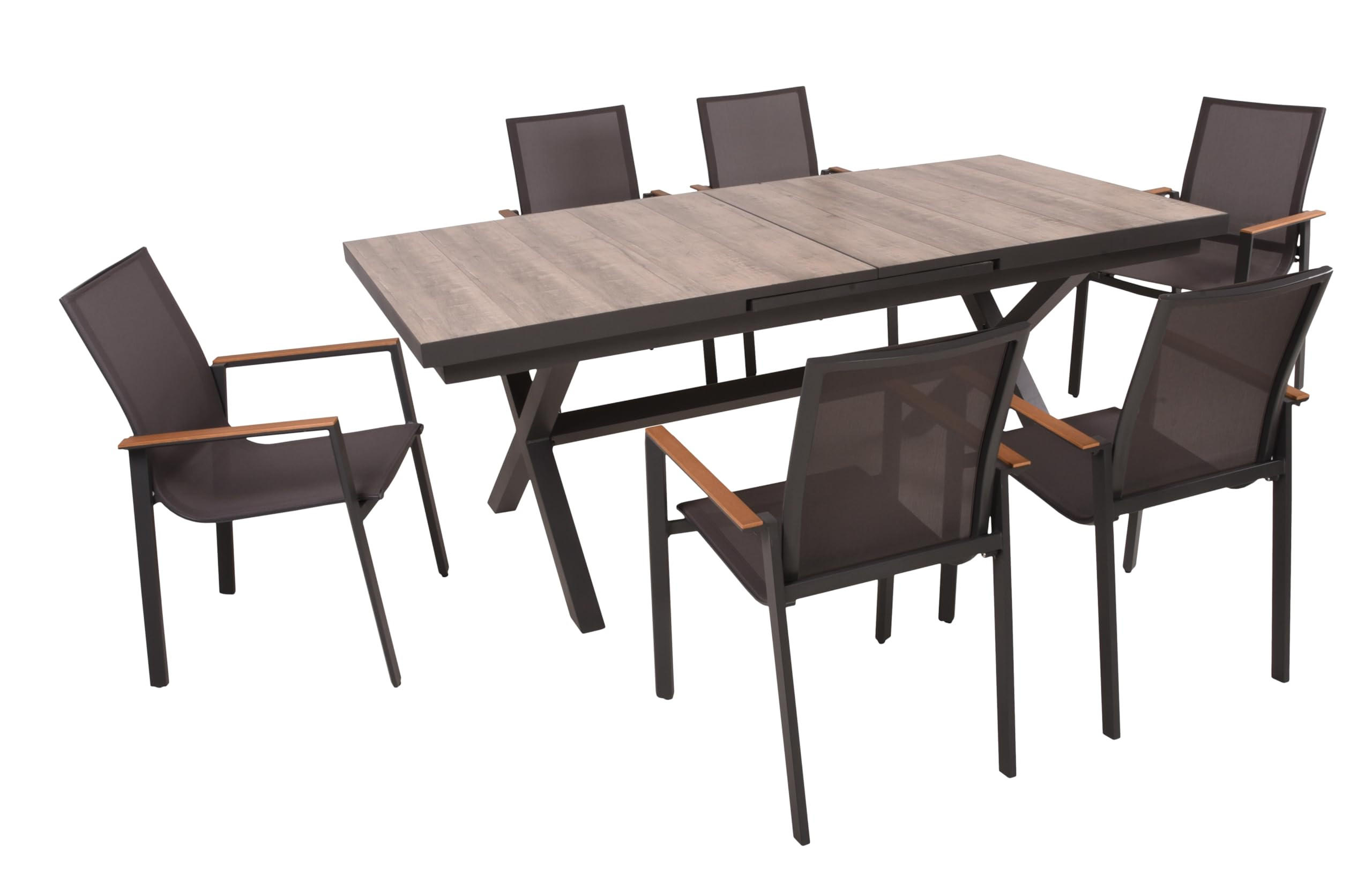 GARTEN-SITZGRUPPE Joana 7-teilig Gartenmöbel-Set - Hellbraun, Kunststoff - DELUKE