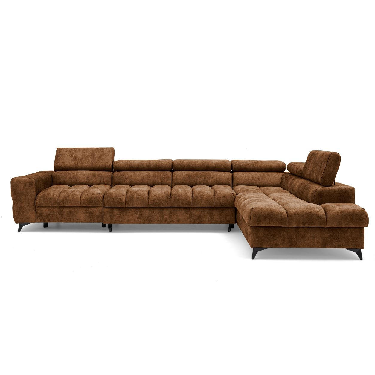 ECKSOFA PUDDING MAXI L Rechts mit Schlaffunktion 125x195 Velours Hellbraun - Hellbraun/Schwarz, Holz/Textil (203/350cm) - Muffo