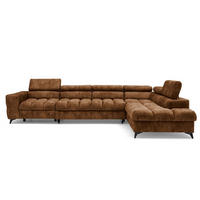 ECKSOFA PUDDING MAXI L Rechts mit Schlaffunktion 125x195 Velours Hellbraun - Hellbraun/Schwarz, Holz/Textil (203/350cm) - Muffo