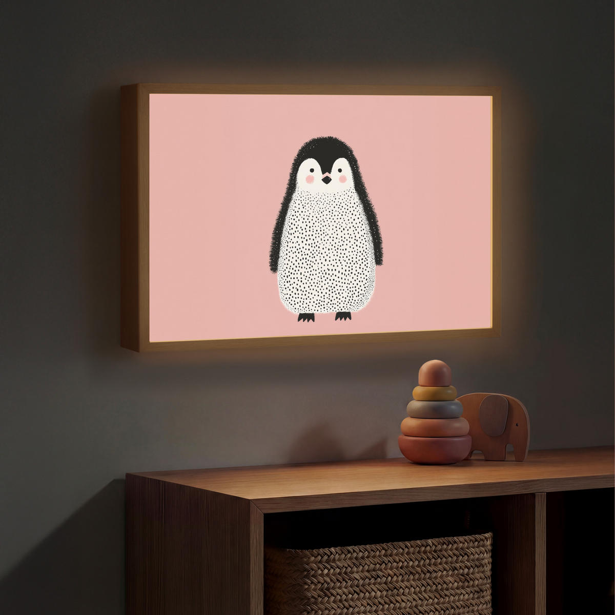 DOBÍJECÍ NOČNÍ LAMPIČKA Tučňák - Tečky - Minimalistický - Růžový 60x40 cm - růžová, kompozitní dřevo (8/60/40cm) - OnlyWow