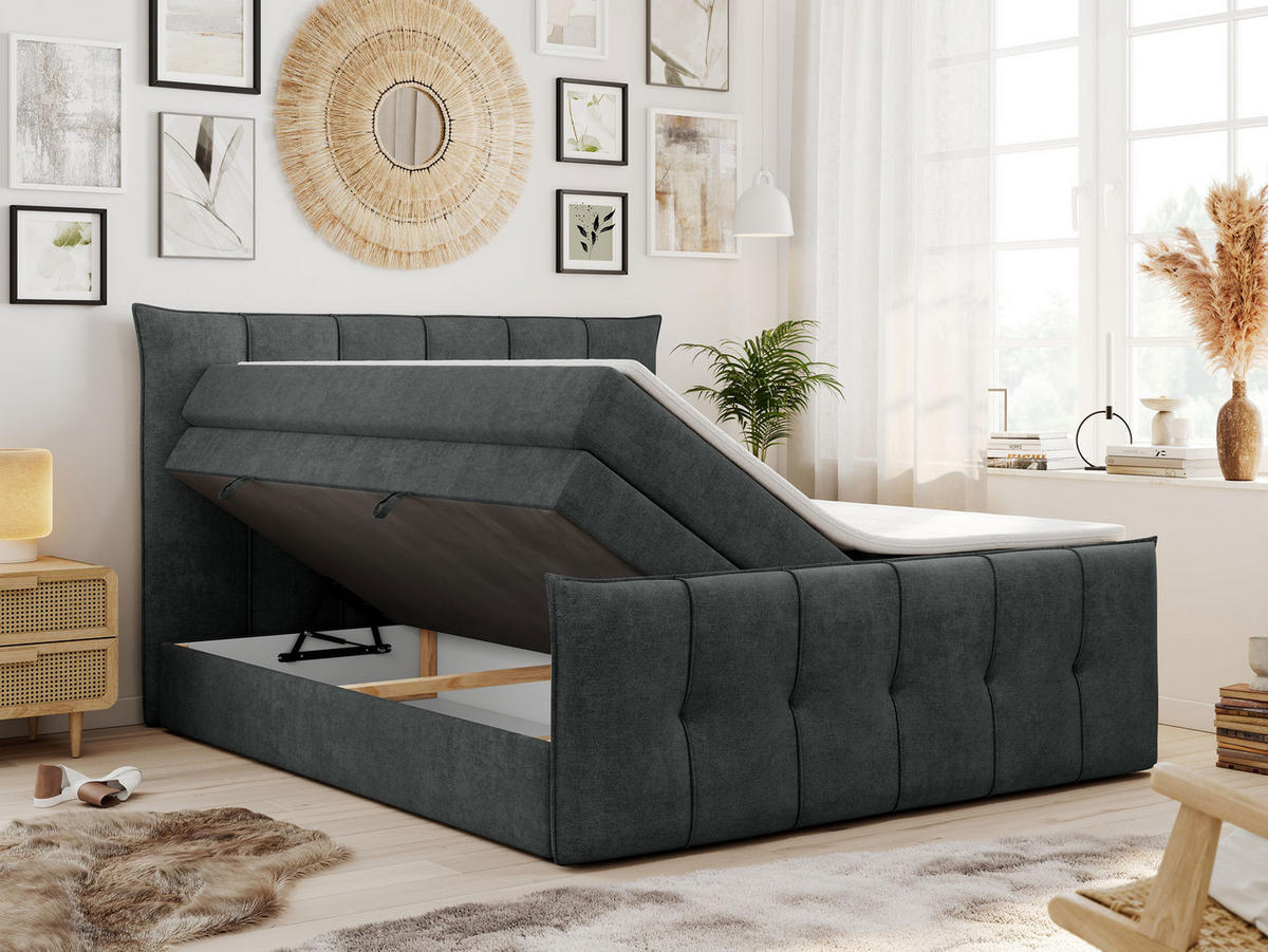 BOXSPRINGBETT PREMIUM 11 KING 180/200 Dunkelgrau Struktur - H3 - Dunkelgrau, Holz/Textil (180/200cm) - MKS