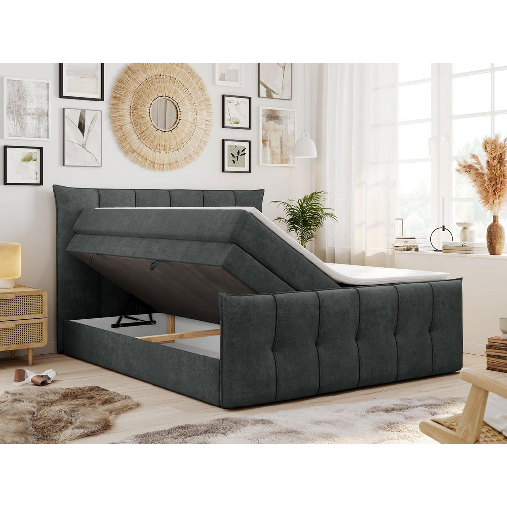 Thumbnail - MKS Boxspringbett, Dunkelgrau, Textil, 2-Sitzer, H3, Rechteckig, 160x200 cm, Schlafzimmer, Betten, Boxspringbetten