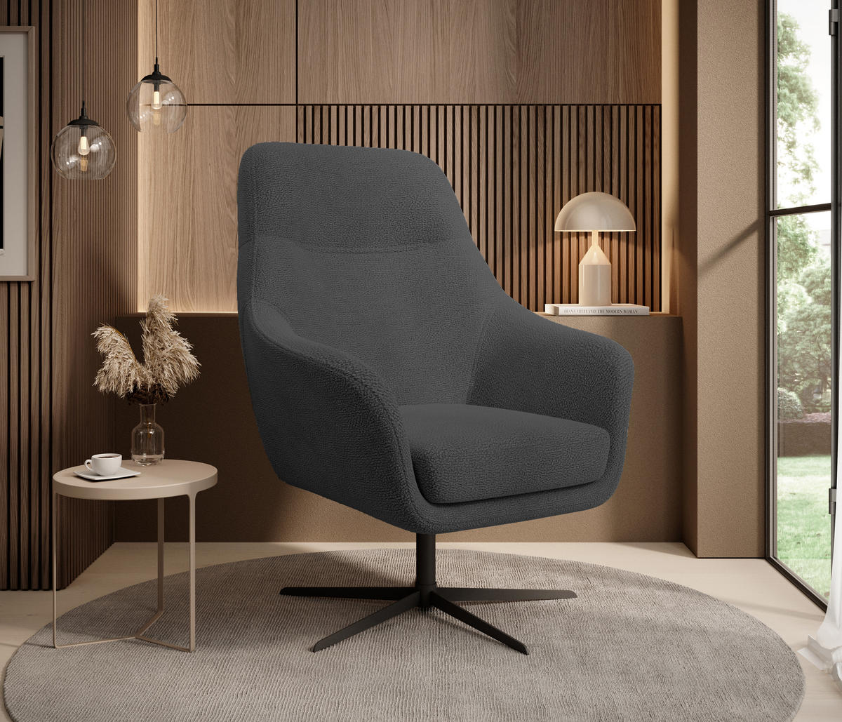 RELAXSESSEL Collection Drehstuhl CUBO – komfortabel, drehbar, modernes Design, 76x97x76 cm, Farbe - Anthrazit/Schwarz, Holz/Textil (76/97/76cm) - DomoHome