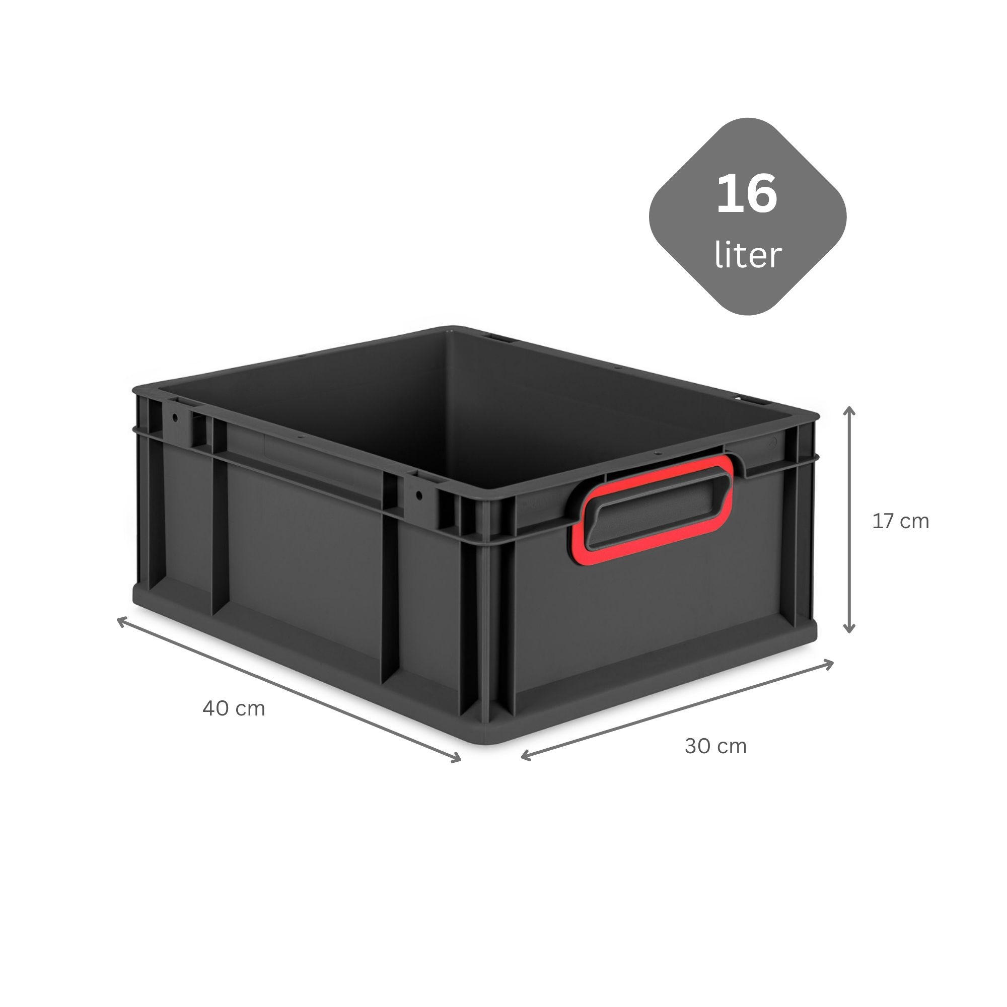 EUROBOX NextGen Color 17x30x40 cm 16 Liter Griffe rot zu, Schwarz - Rot/Schwarz, Kunststoff (30/17/40cm) - PROREGAL