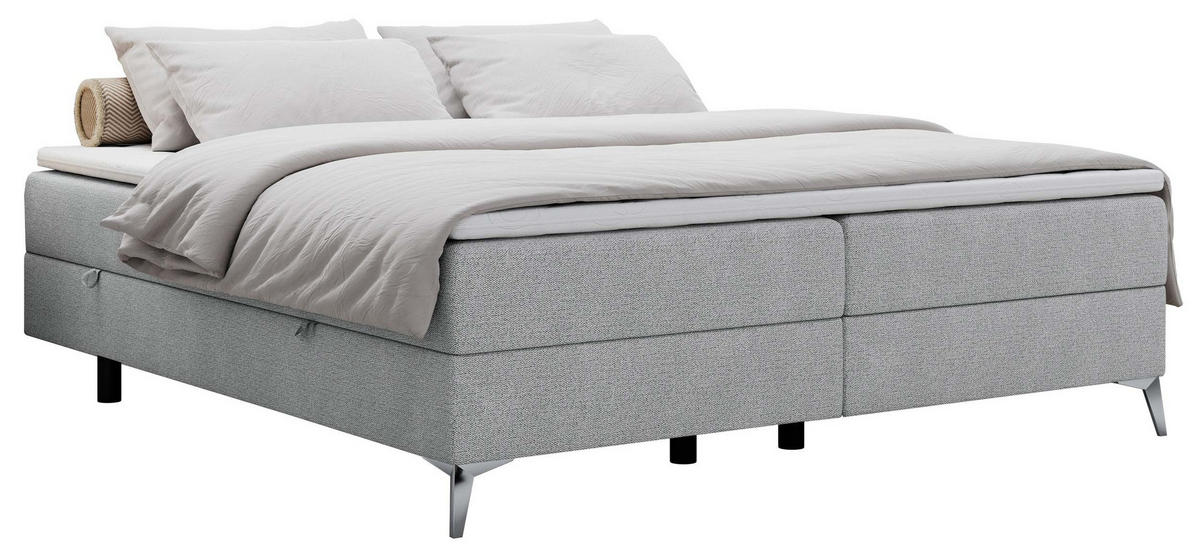 BOXBETT LESS 180/200 Hellgrau Struktur - H3 - Hellgrau, Holz/Textil (180/200cm) - MKS