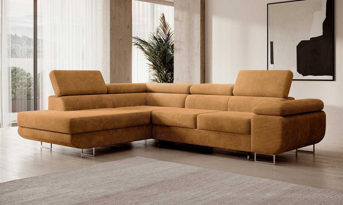 ECKSOFA Stevil Senfgelb Cordbezug - Silberfarben/Messingfarben, Textil/Metall (275/203cm) - Selsey