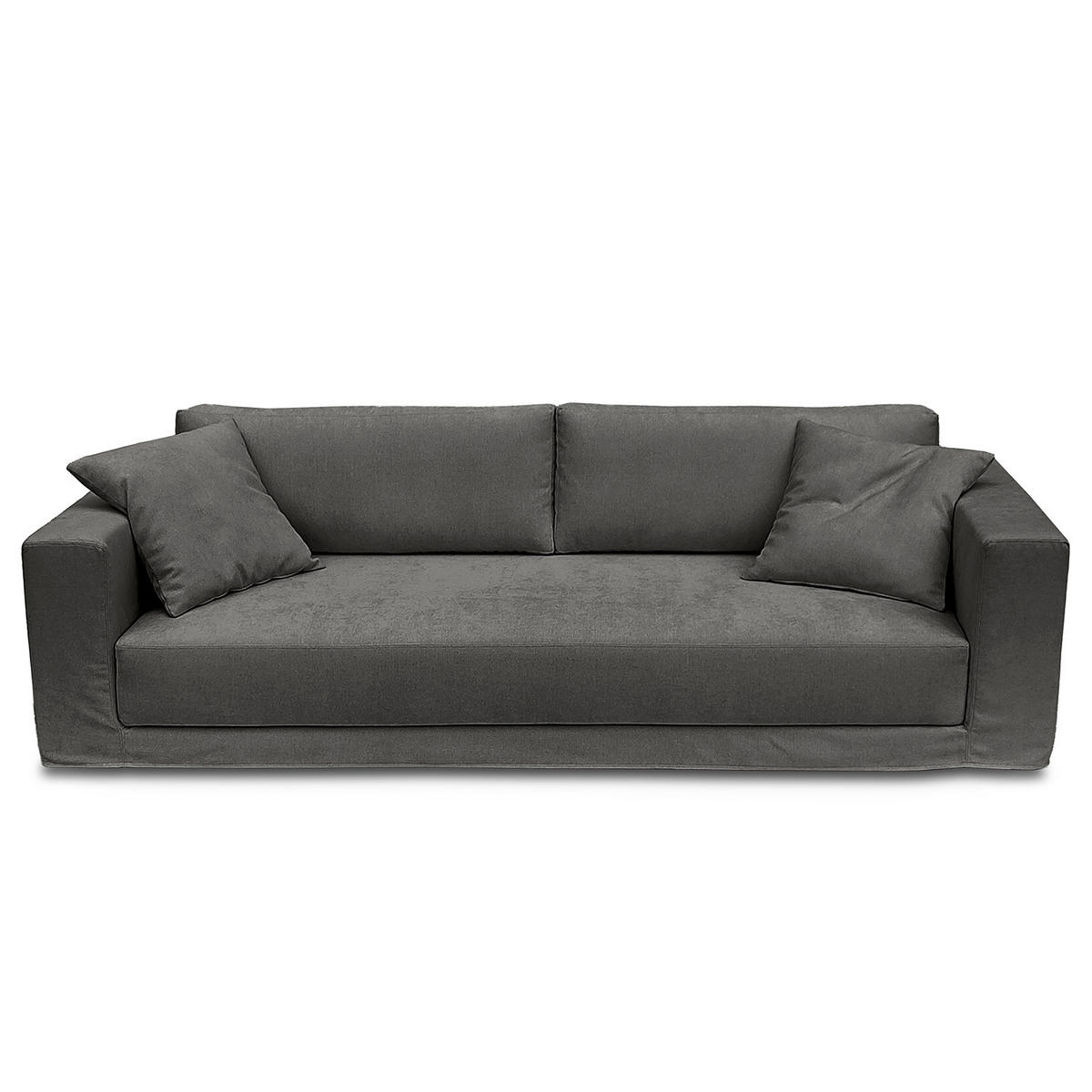 BIGSOFA mit Wechselbezug - Webstoff - Dunkelgrau/Schwarz, Kunststoff/Textil (265/63/122cm) - home24