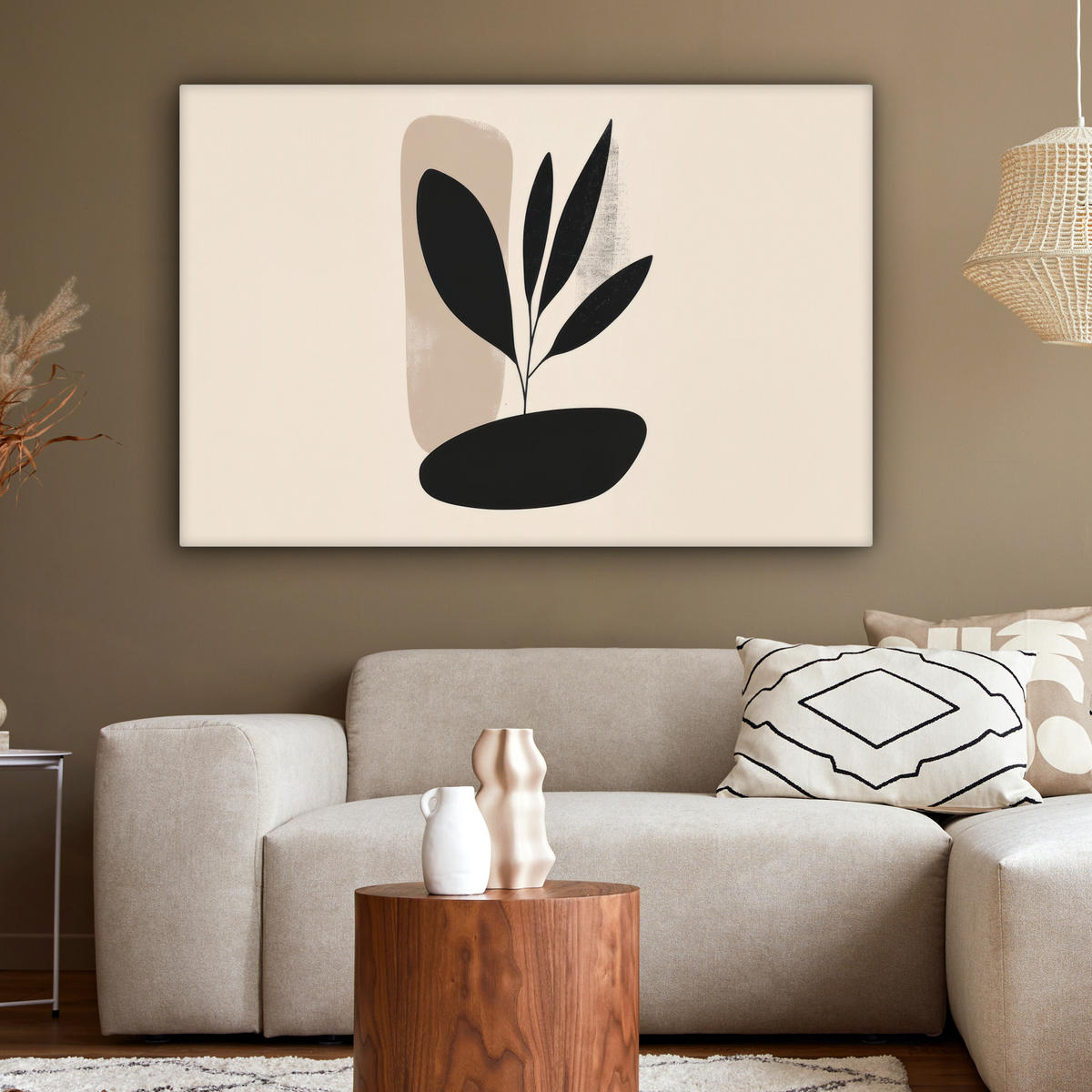 LEINWANDBILD Pflanze - Beige - Japanisch Groß 140x90 cm - Schwarz, Textil (140/90cm) - MuchoWow