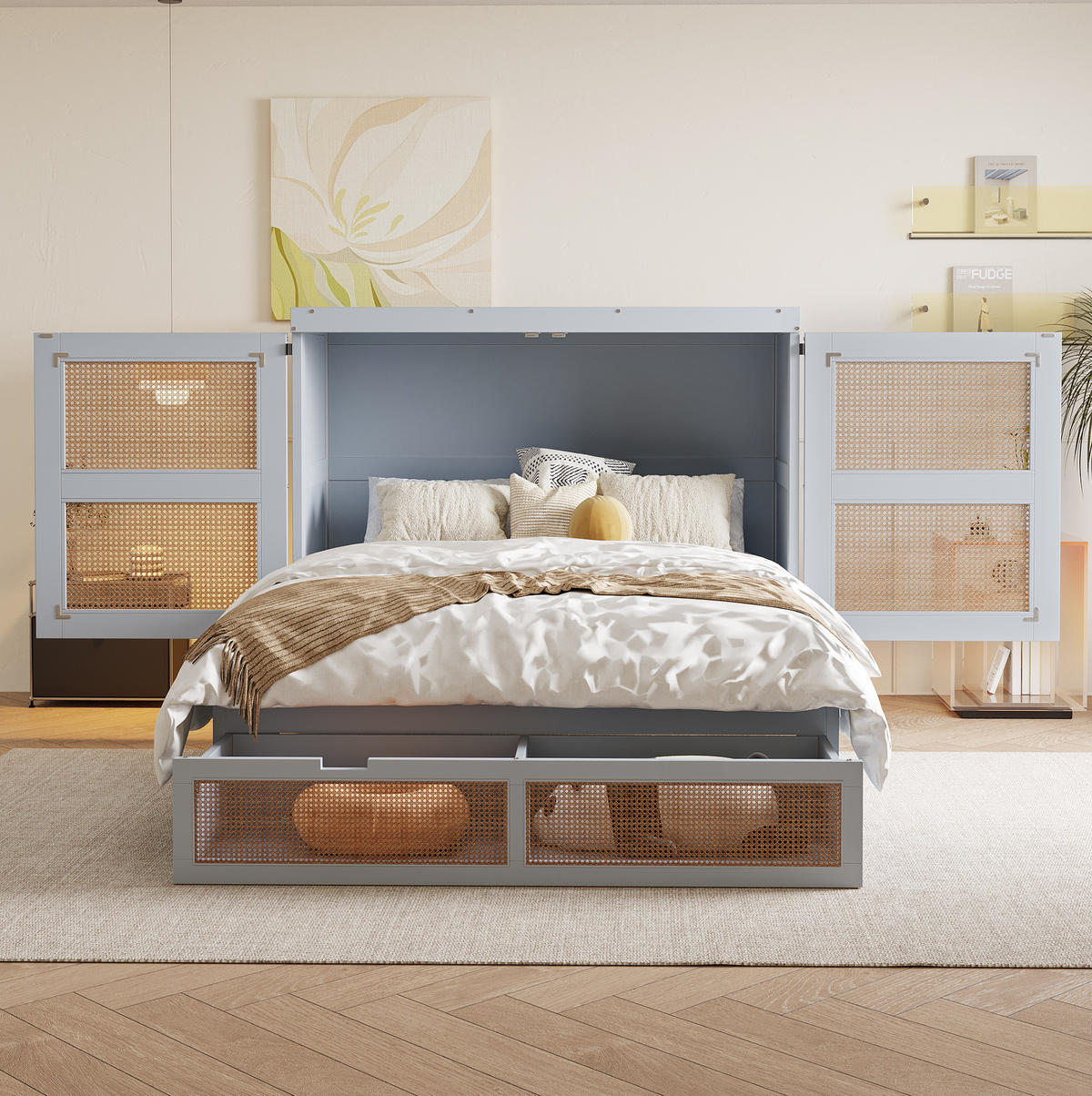 BETT 140/200 cm klappbar inkl. Lattenrost und Stauraumschubladen in Grau - Grau, Holz (140/200cm) - BEAOK