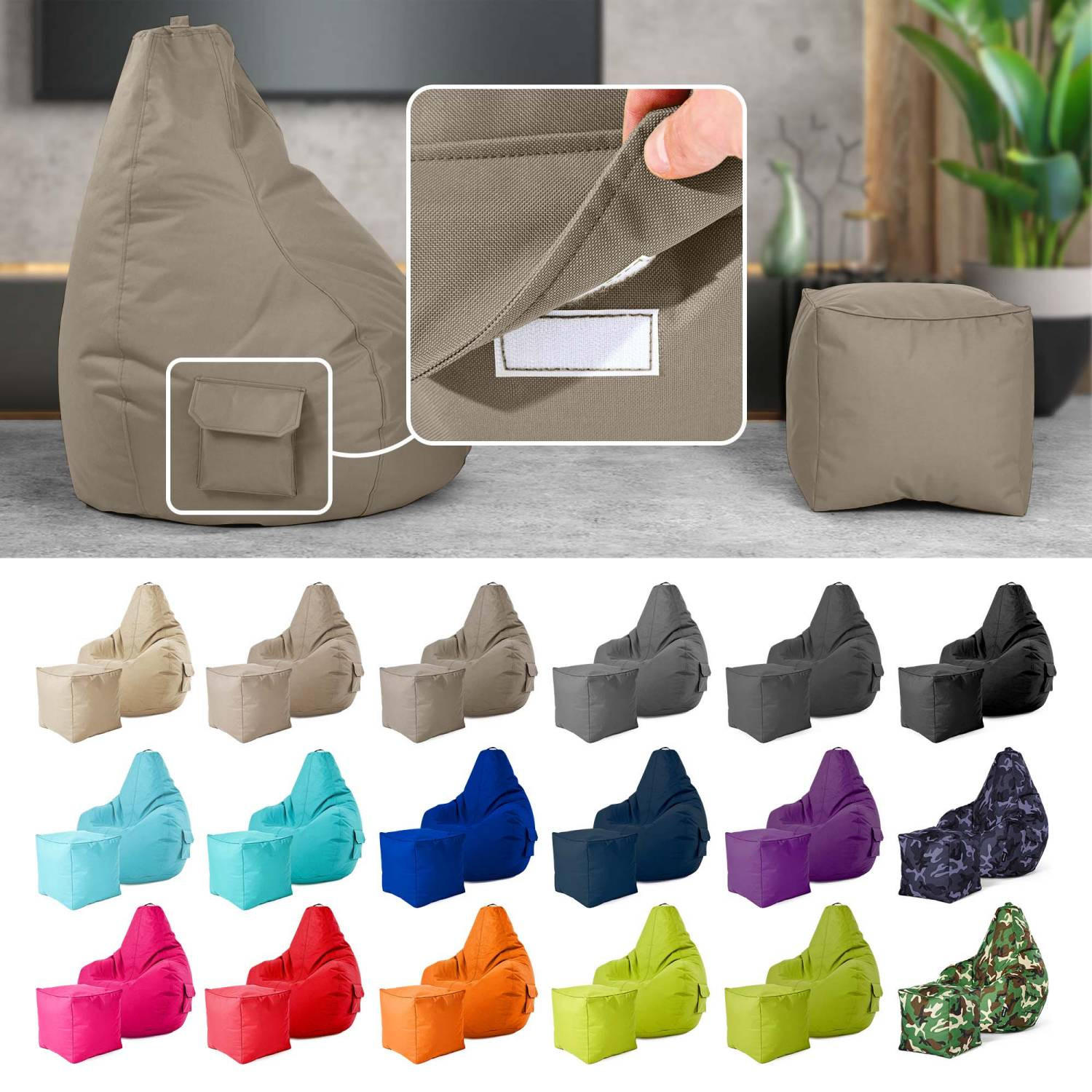 SITZSACK + Hocker "Cozy+Cube" 2er Set - Braun, Textil (70/90/80cm) - Green Bean