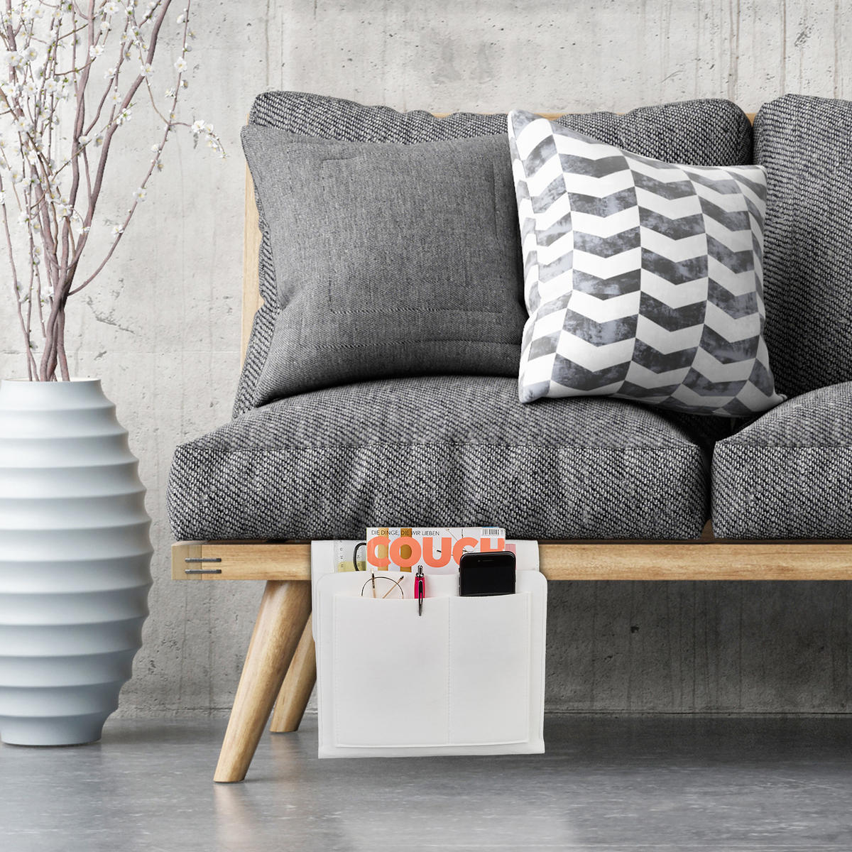 BETTTASCHE - Weiß, Textil - Relaxdays