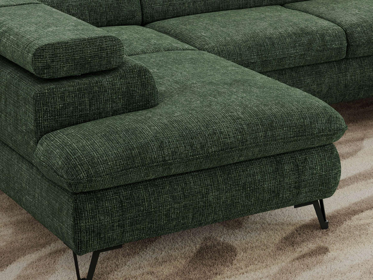 WOHNLANDSCHAFT PABLO U Schenille grob gewebt Dunkelgrün mit Topper Visco - Dunkelgrün/Schwarz, Textil/Metall (346/76/208cm) - MKS