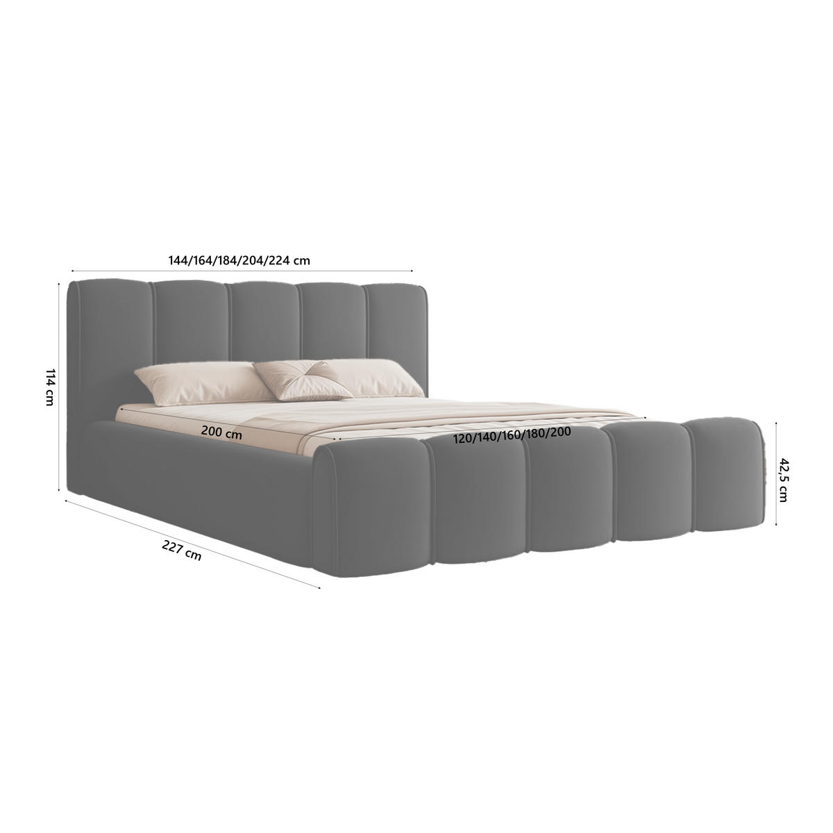 POLSTERBETT LLALO 180x200 cm, Schwarz - Schwarz, Textil (200/180cm) - Fedve