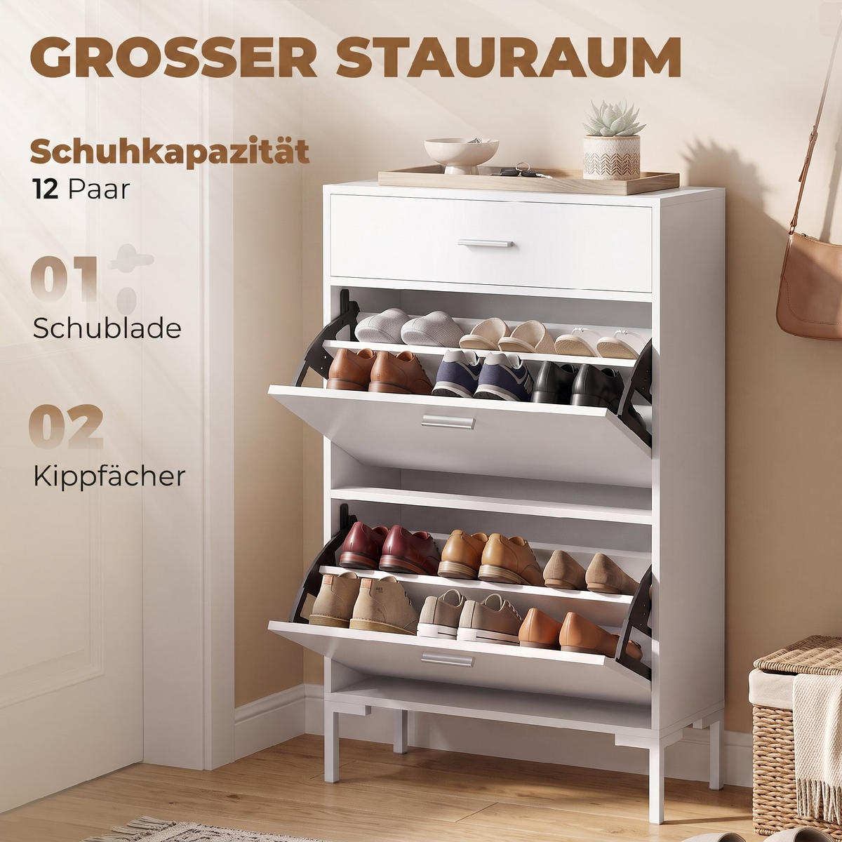 SCHUHSCHRANK MDF Weiß - Weiß, Holzwerkstoff/Metall (26/110/75cm) - HOMCOM