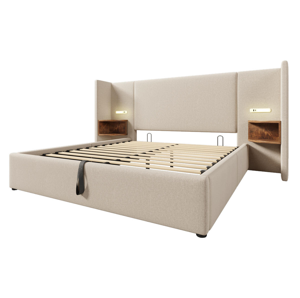 POLSTERBETT 160/200 cm Beige aus Leinen mit Stauraum - Beige, Textil (160/200cm) - OKMYHOME