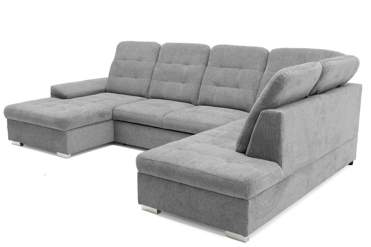 ECKSOFA U-Form OLIVIA U Rechts mit Schlaffunktion 124x257 Velours Hellgrau - Silberfarben/Hellgrau, Holz/Kunststoff (202/103/320cm) - Muffo