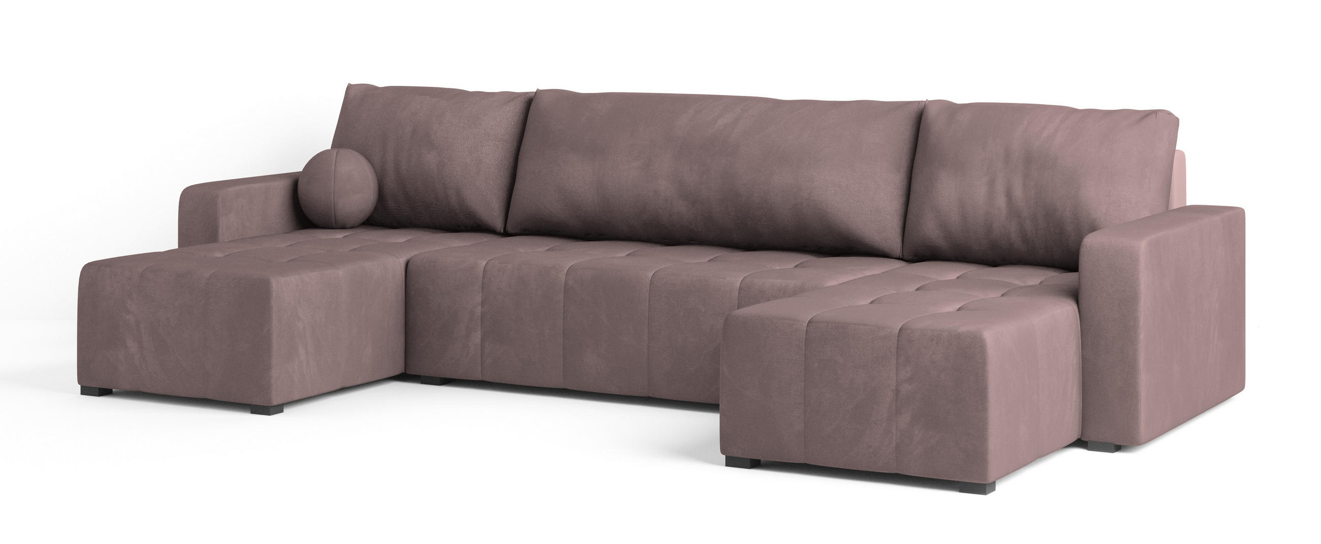 WOHNLANDSCHAFT TOLARI Rosa Plüsch-Stoff mit Schlaffunktion - Rosa, Holz (295/85/140cm) - MASSENO