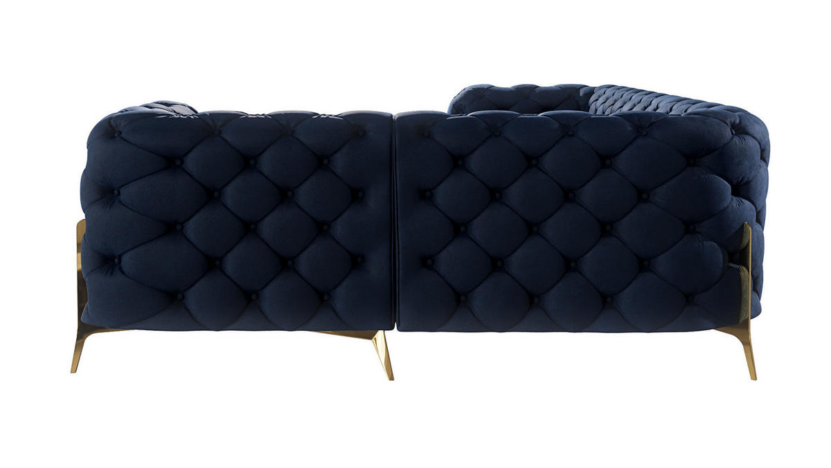 ECKSOFA Chesterfield Lexi Marineblau Samt, Ottomane rechts - Goldfarben/Dunkelblau, Holz/Textil (264/204cm) - S-Style Möbel