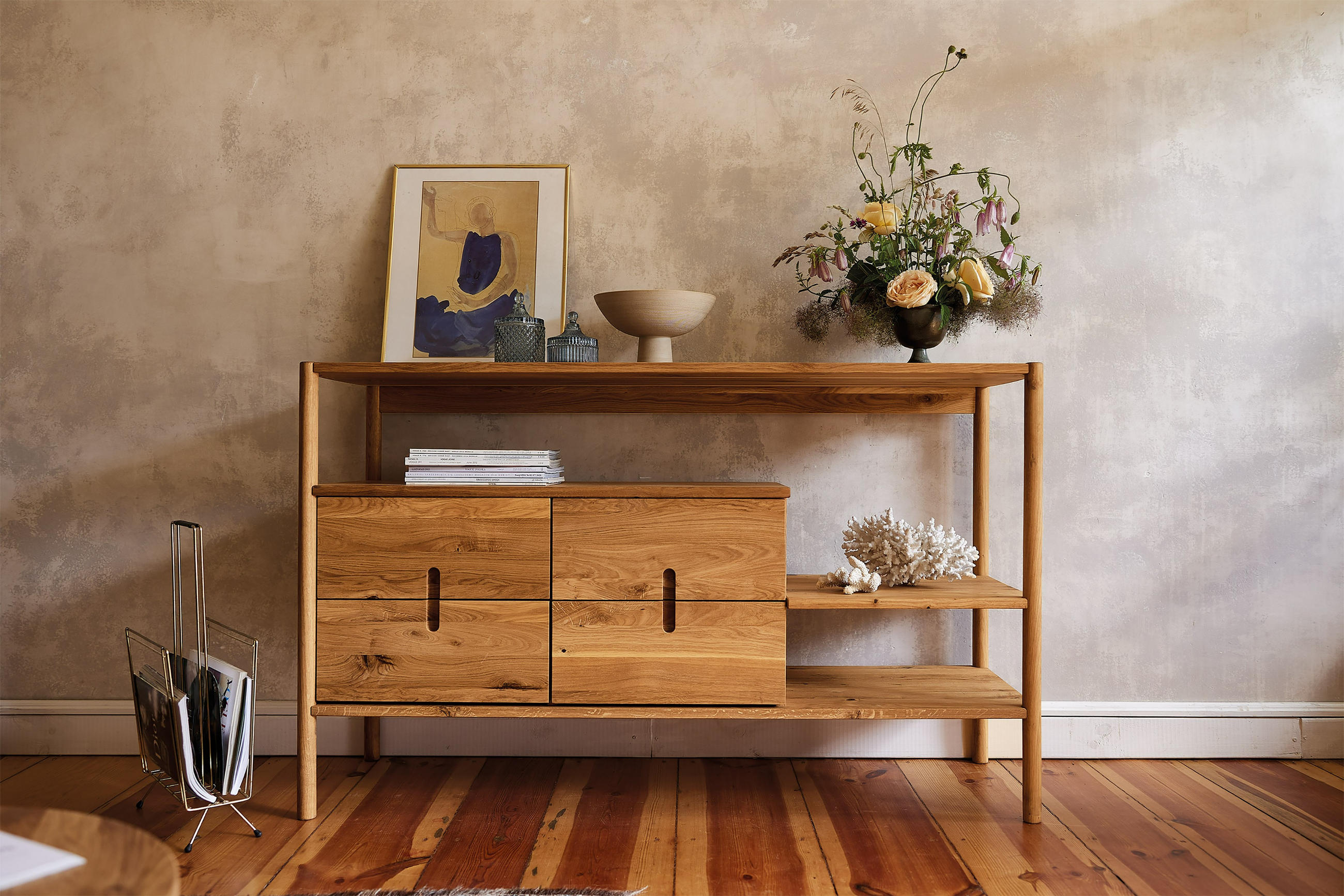 Thumbnail - byoak Regal, Dunkelbraun, Holz, Kerneiche, 142x86x46 cm, Wohnzimmer, Kommoden & Sideboards, Sideboards