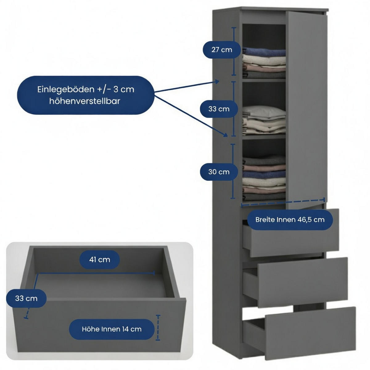 KLEIDERSCHRANK in Anthrazit - Anthrazit, Holzwerkstoff (50/180.5/40cm) - Home Collective