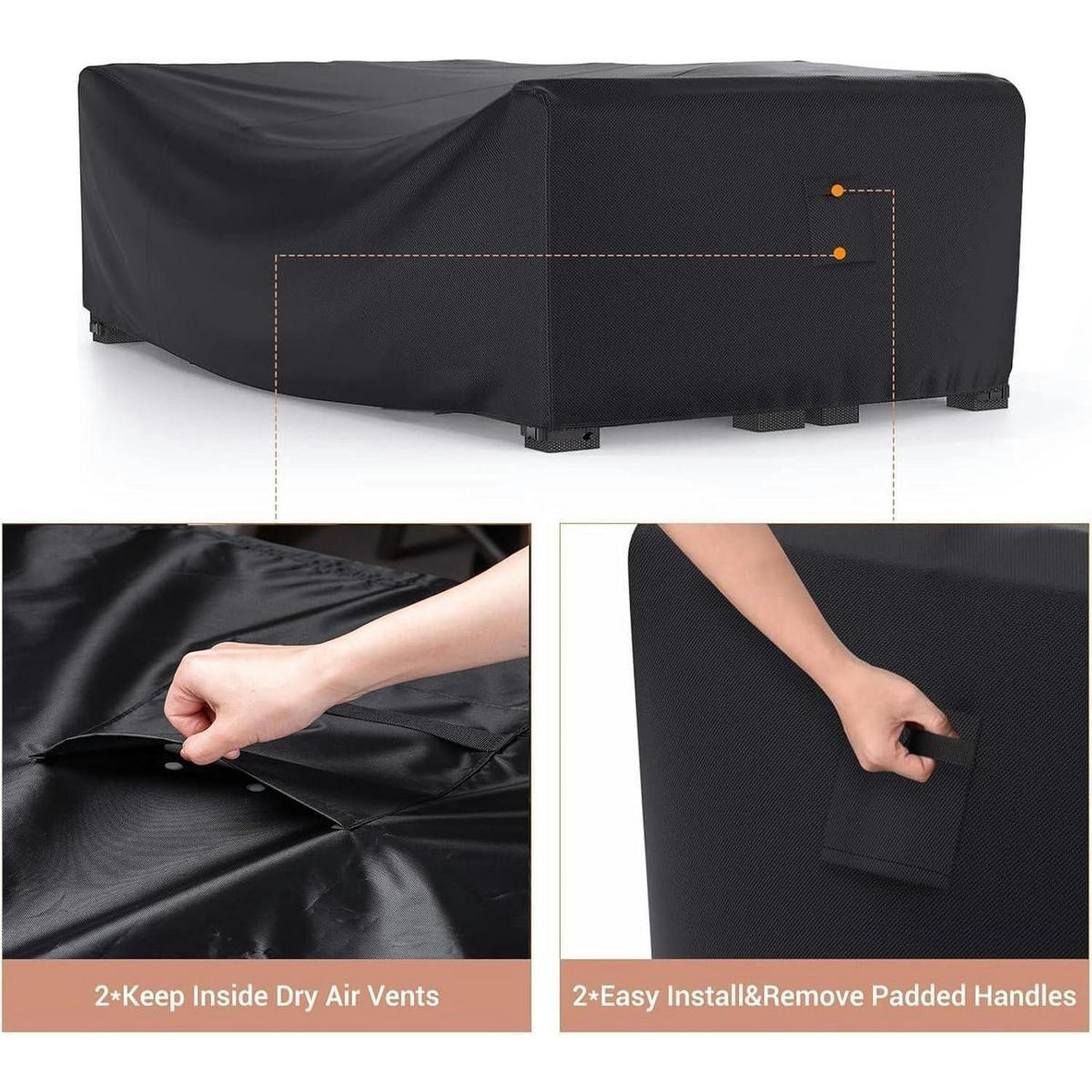 GARTENMÖBEL Abdeckung 123 x 123 x 74 cm Schwarz - Schwarz, Textil (123/74/123cm)