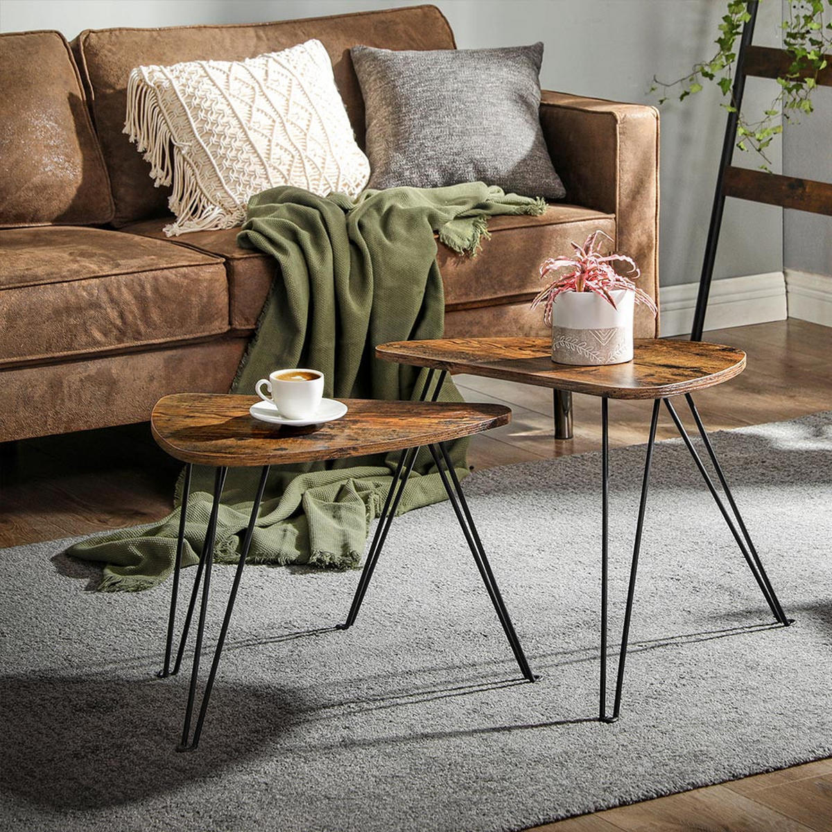 BEISTELLTISCH COUCHTISCH 2ER-SET - Braun, Holzwerkstoff (60/38/48cm) - Hansiro
