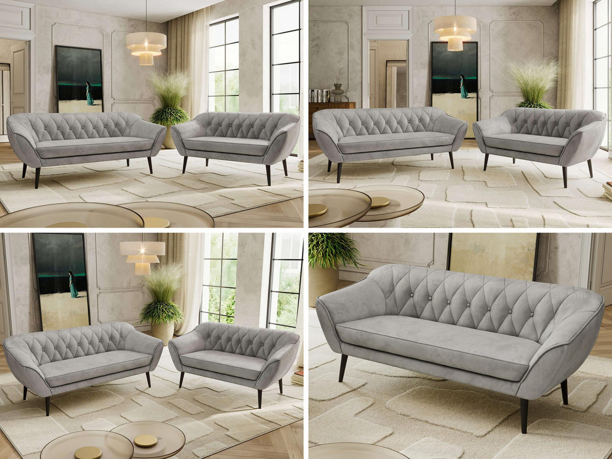 SEDACÍ SOUPRAVA 3+2 PIRS - Světle šedá Samet - Černé nohy - černá/světle šedá, kompozitní dřevo/textil (180/75/74cm) - MKS