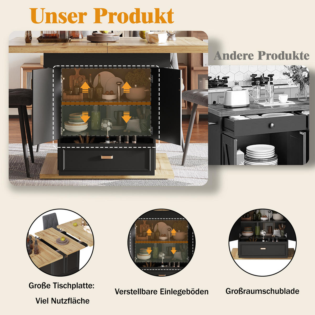 AUSZIEHTISCH 110/80/75 cm Natural Wood mit Stauraum MDF Metall - Naturfarben, Holzwerkstoff (110/80/75cm) - OKWISH