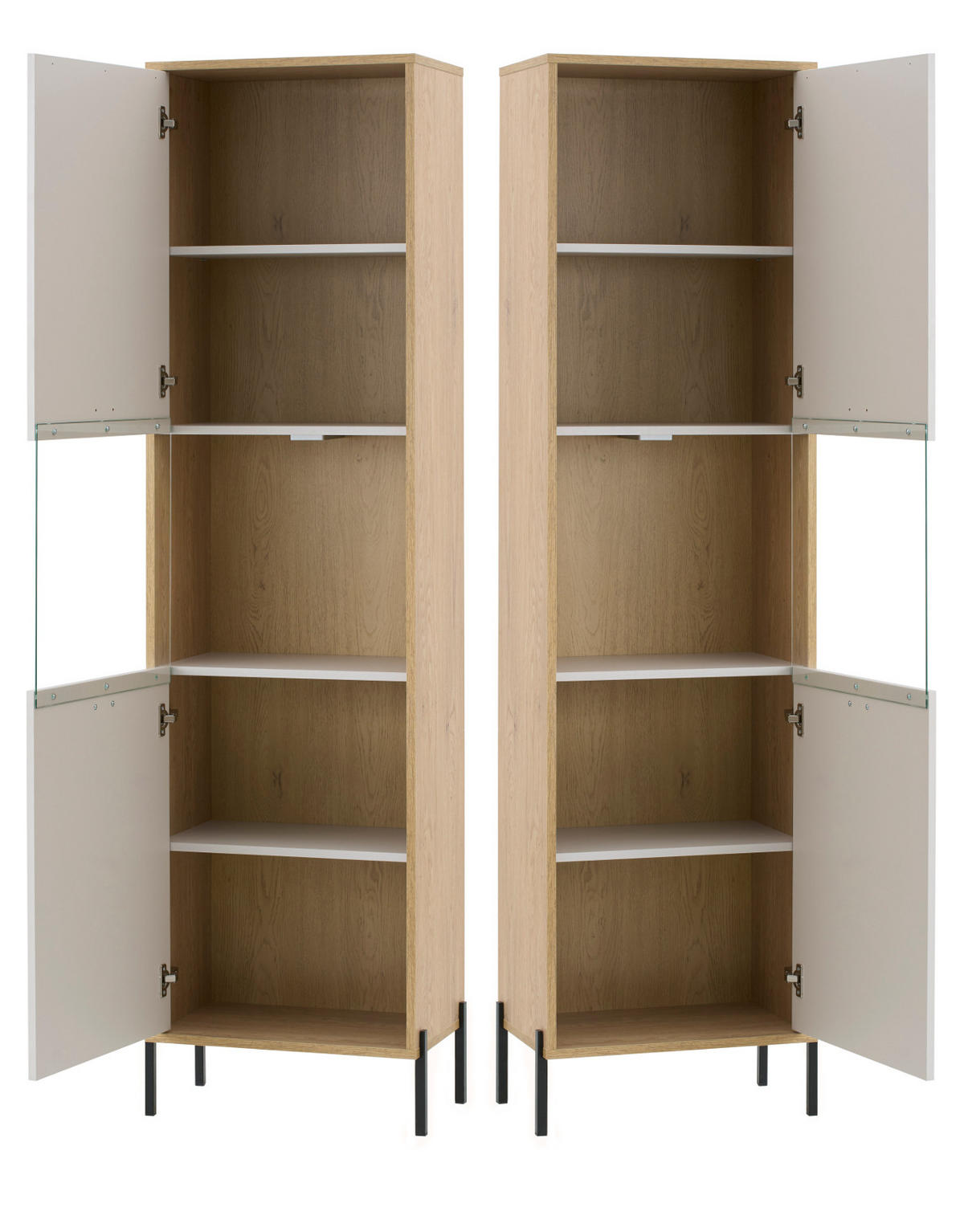 VITRINE Kaschmir, Eiche 54 x 204 cm, VITRINEnschrank mit Soft-Close - Kaschmir/Eichefarben, Glas/Holzwerkstoff (54/204/35cm) - Furn.Design