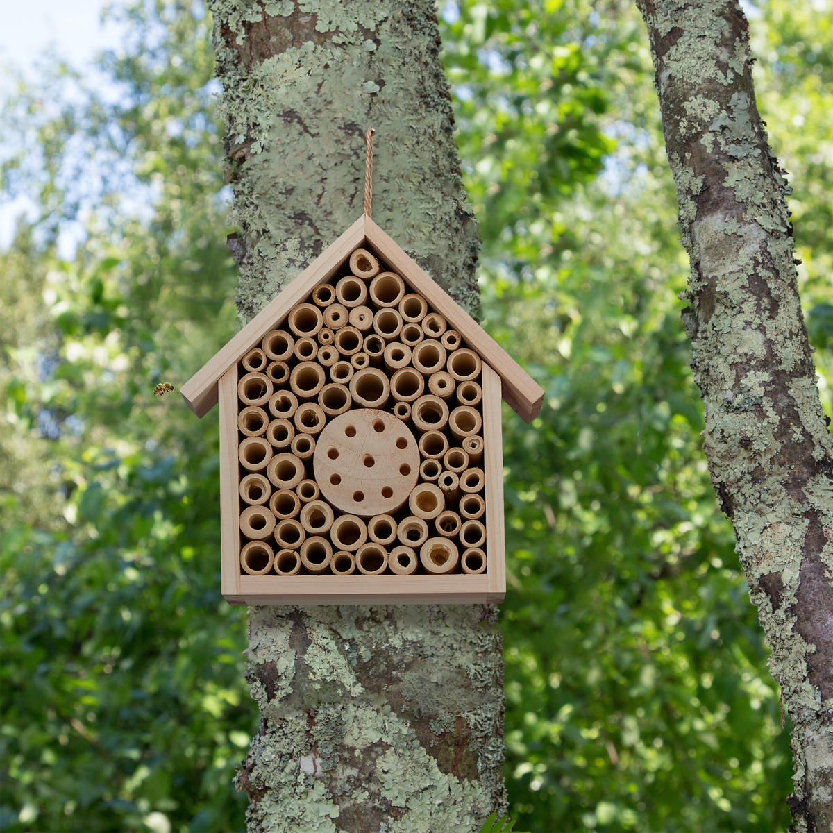 BIENENHOTEL - Hellbraun, Holz/Textil (19.5/20.5/8.5cm) - Relaxdays