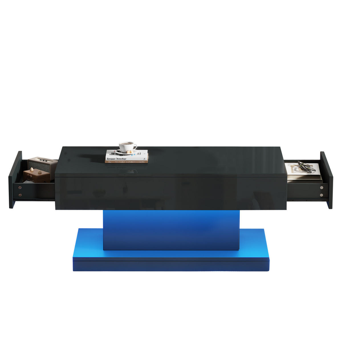 HOCHGLANZ-COUCHTISCH, 2 Schubladen, I‑Form mit LED-App‑Steuerung, 100/50/45 cm, schwarz - Schwarz, Holzwerkstoff (100/50/45cm) - Redom