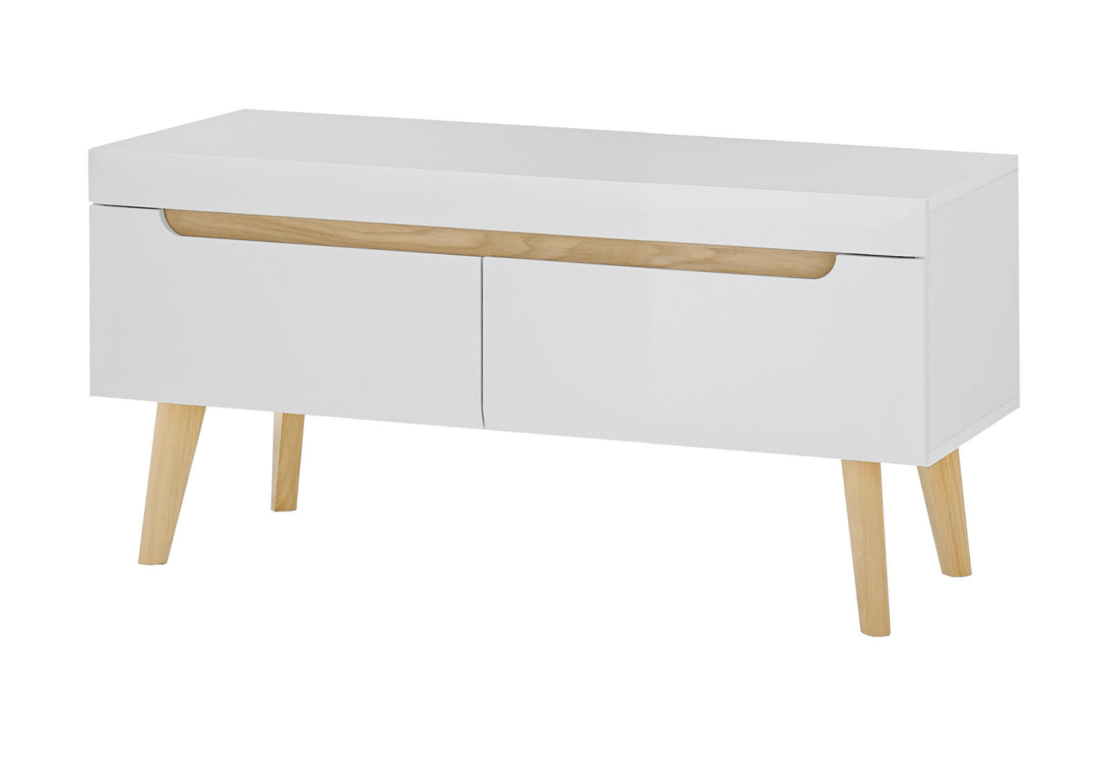 TV-LOWBOARD weiß matt, Eiche, skandinavisch 107 cm, TV-Unterteil mit Vollauszug - Eichefarben/Weiß, Holz/Holzwerkstoff (107/50/50cm) - Furn.Design
