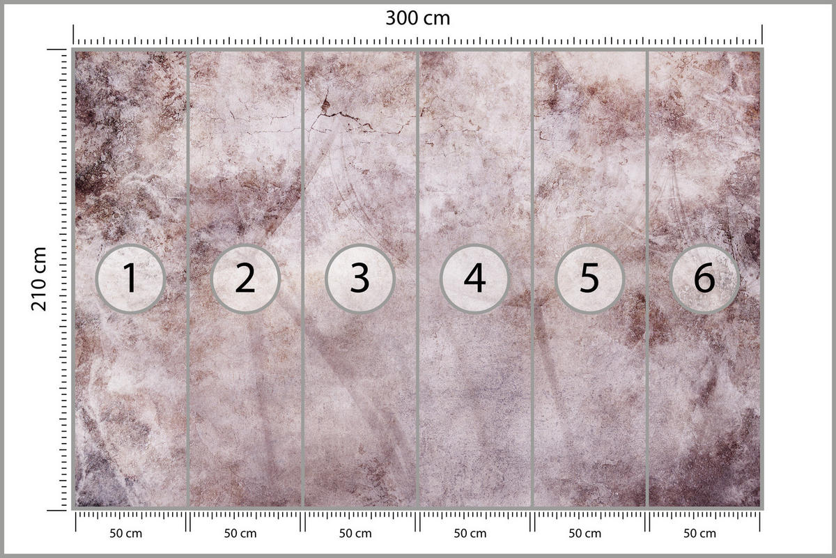 FOTOTAPETE Abstraktion Löwenzahn Blätter Retro Natur Beton 300x210 - Violett/Rosa, Papier (300/210cm) - Muralo