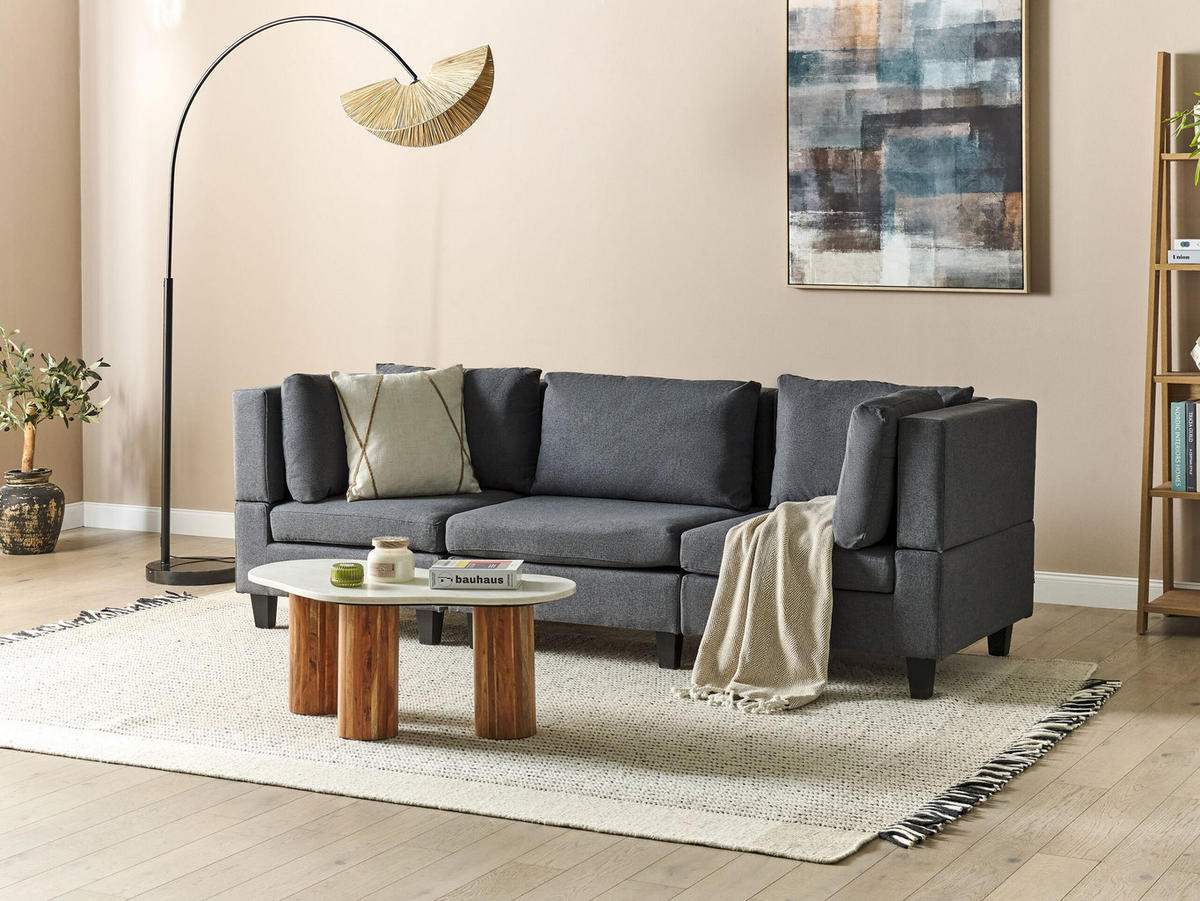 3-SITZER-SOFA Leinenoptik dunkelgrau Unstad - Schwarz/Grau, Textil (228/72/76cm) - Beliani