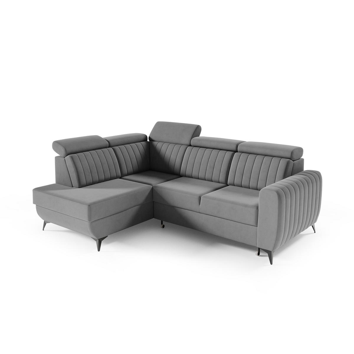 ECKSCHLAFSOFA Connor II verstellbare Kopfstützen, Grau, links - Schwarz/Grau, Textil (268/204cm) - Beautysofa