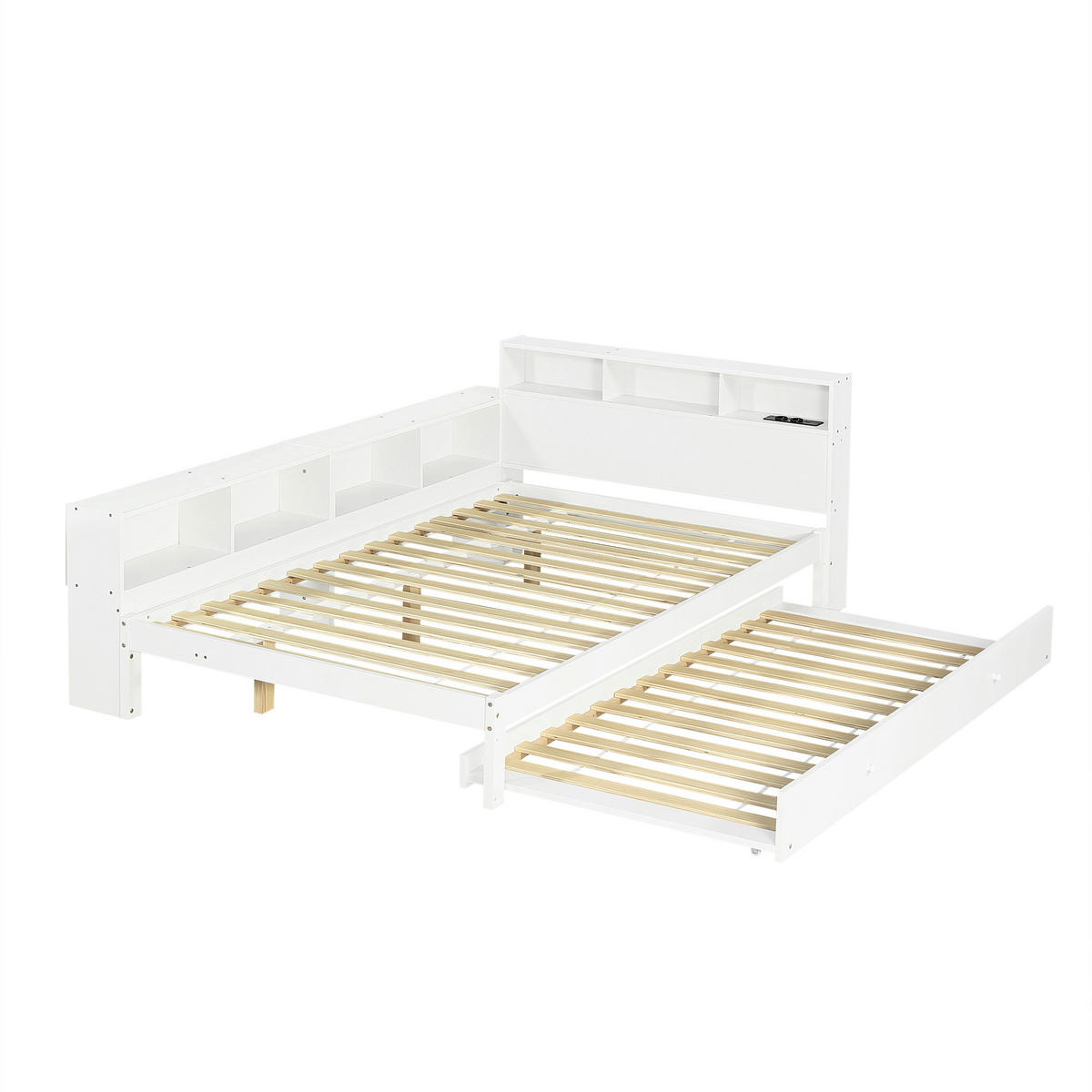 AUSZIEHBETT 120/200 cm DE-32741 mit Stauraumregal und Ladestation Weiß - Weiß, Holz (120/200cm) - ComfortXL