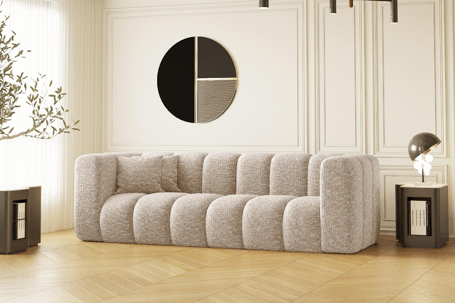 COUCH Dreisitzer-Sofa Grand Modular Stoff Haga Ecru - Ecru, Holz (230/70/91cm) - Kaiser Möbel
