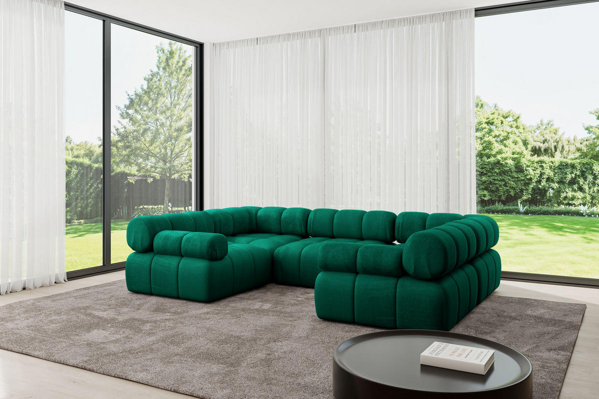 WOHNLANDSCHAFT modulares Sofa Birno-U1 - 285x190x70 cm Dunkelgrün Velours - Dunkelgrün, Holzwerkstoff/Textil (285/70/190cm) - ALTDECOR