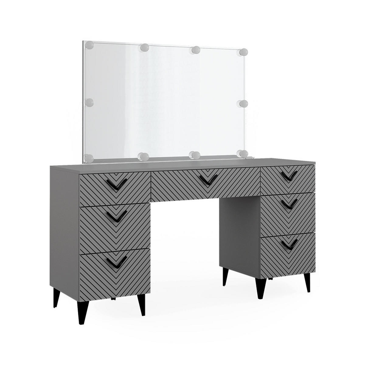 SCHMINKTISCH Anett Grau 150 cm mit LED Beleuchtung - Grau, Holzwerkstoff (150/78.1/45cm) - Vicco