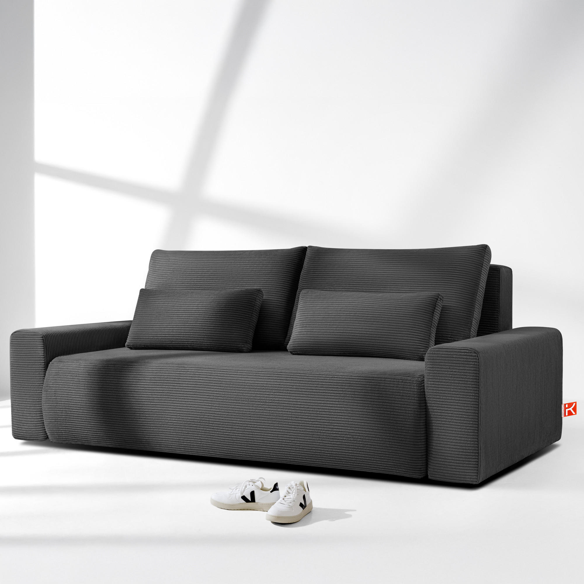3-SITZER SCHLAFSOFA MOLLIS, Corduroy, Grau - Grau, Holz/Holzwerkstoff (250/93/108cm) - KONSIMO®