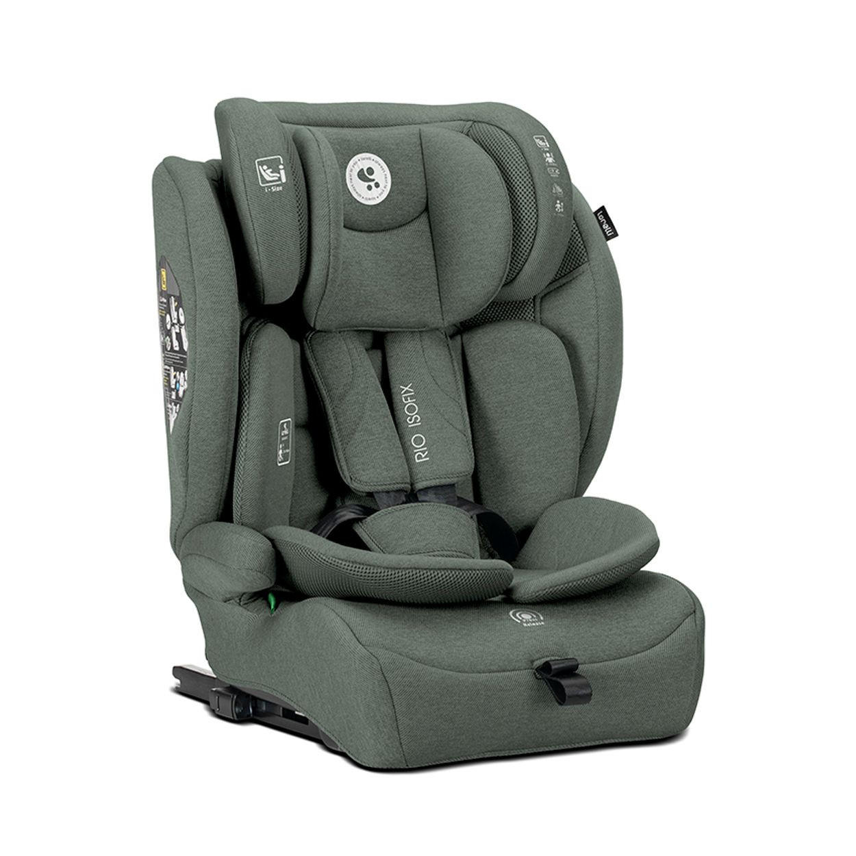 KINDERSITZ i-Size Rio dunkelgrün (76 - 150 cm) Isofix Top Tether Kissen verstellbar - Grün, Kunststoff (45/60/43cm) - Lorelli