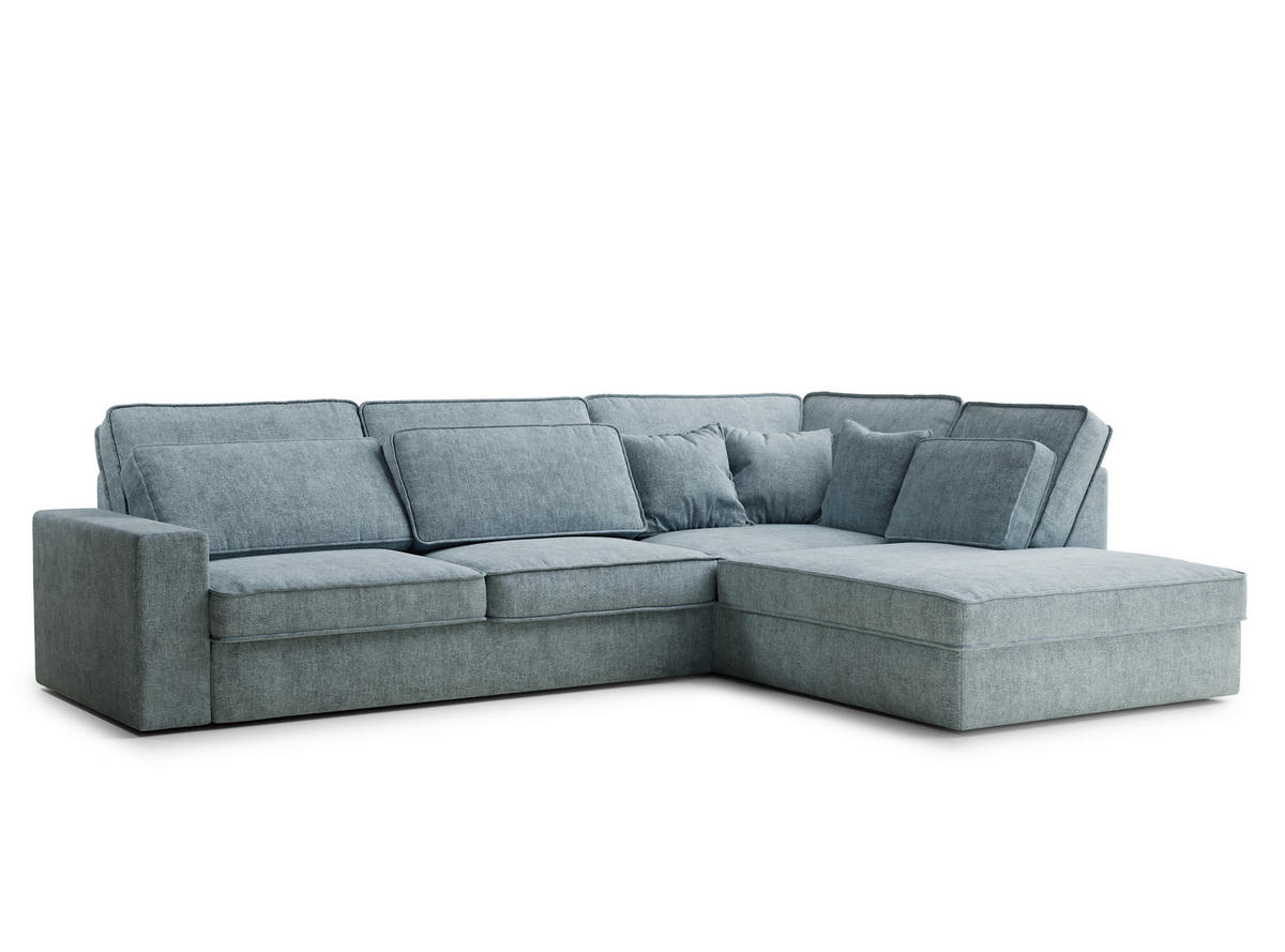 ECKSOFA Kirou Hellblau Chenille-Stoff - Rechts Seite - Schwarz/Hellblau, Holz/Holzwerkstoff (311/225cm) - Maison de Reve