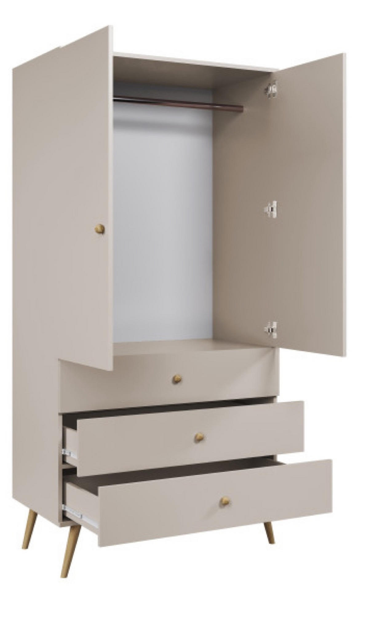 SCHRANK Kaschmir Boho Stil Mit Schubladen Und Kleiderstange - Kaschmir/Beige, Holzwerkstoff (100/202/52cm) - Sepro Meble