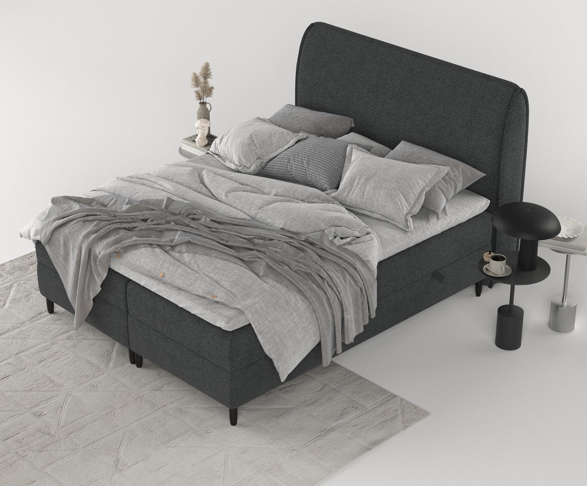 BOXBETT Lunaro 200/200 cm Anthrazit im Bubble Stoff - Anthrazit/Schwarz, Holz/Holzwerkstoff (200/200cm) - AltaBeds