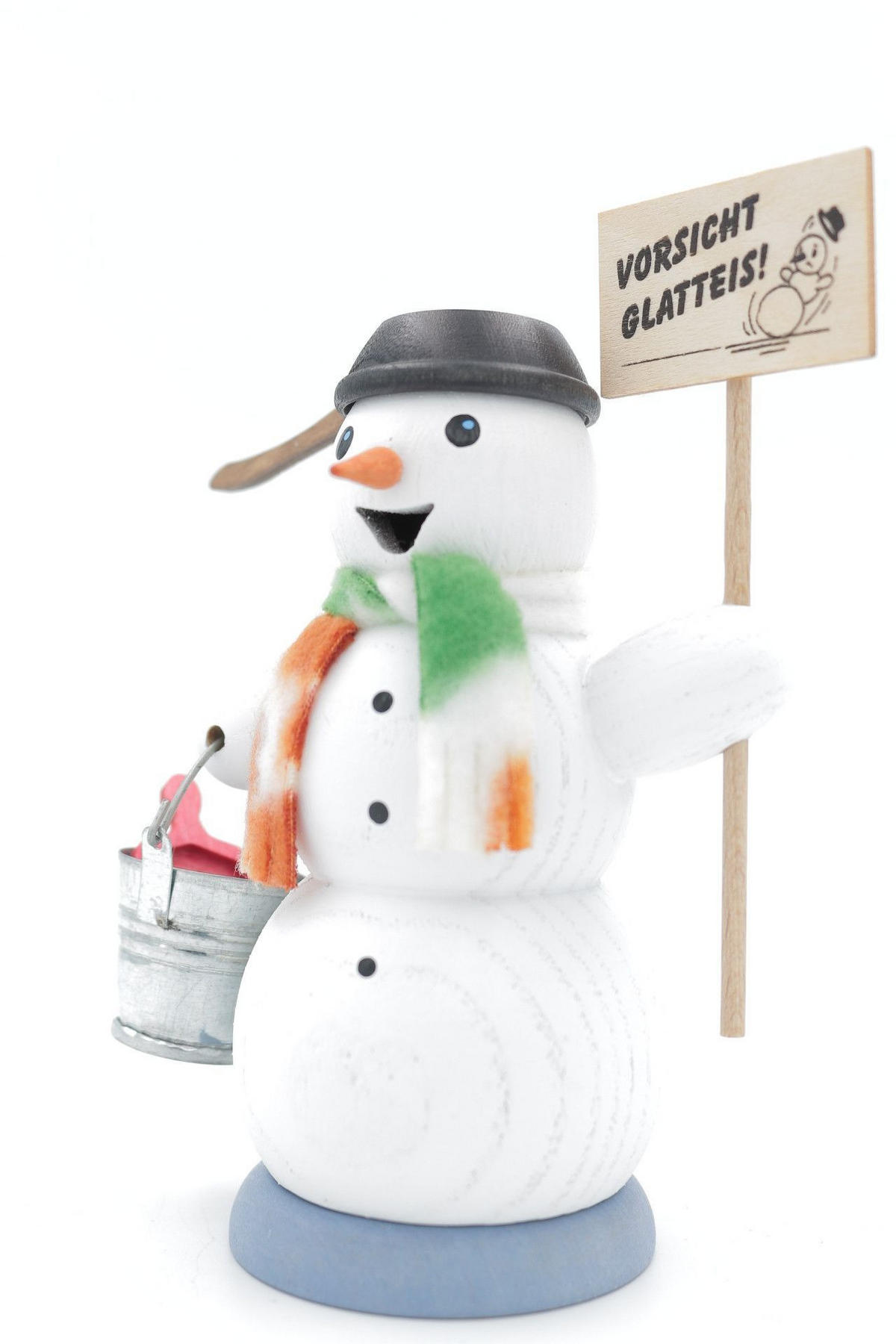 RAUCHFIGUR Schneemann "Vorsicht Glatteis" 13 cm - Multicolor, Holz (6/13/10cm)