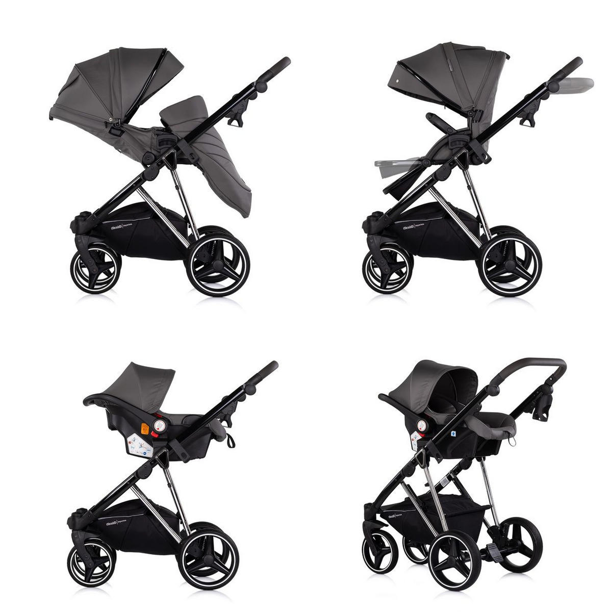 KOMBIKINDERWAGEN 3in1 Imperium grau Babyschale Babywanne Tasche Korb Gurt - Grau, Metall (98/59/110cm) - Chipolino