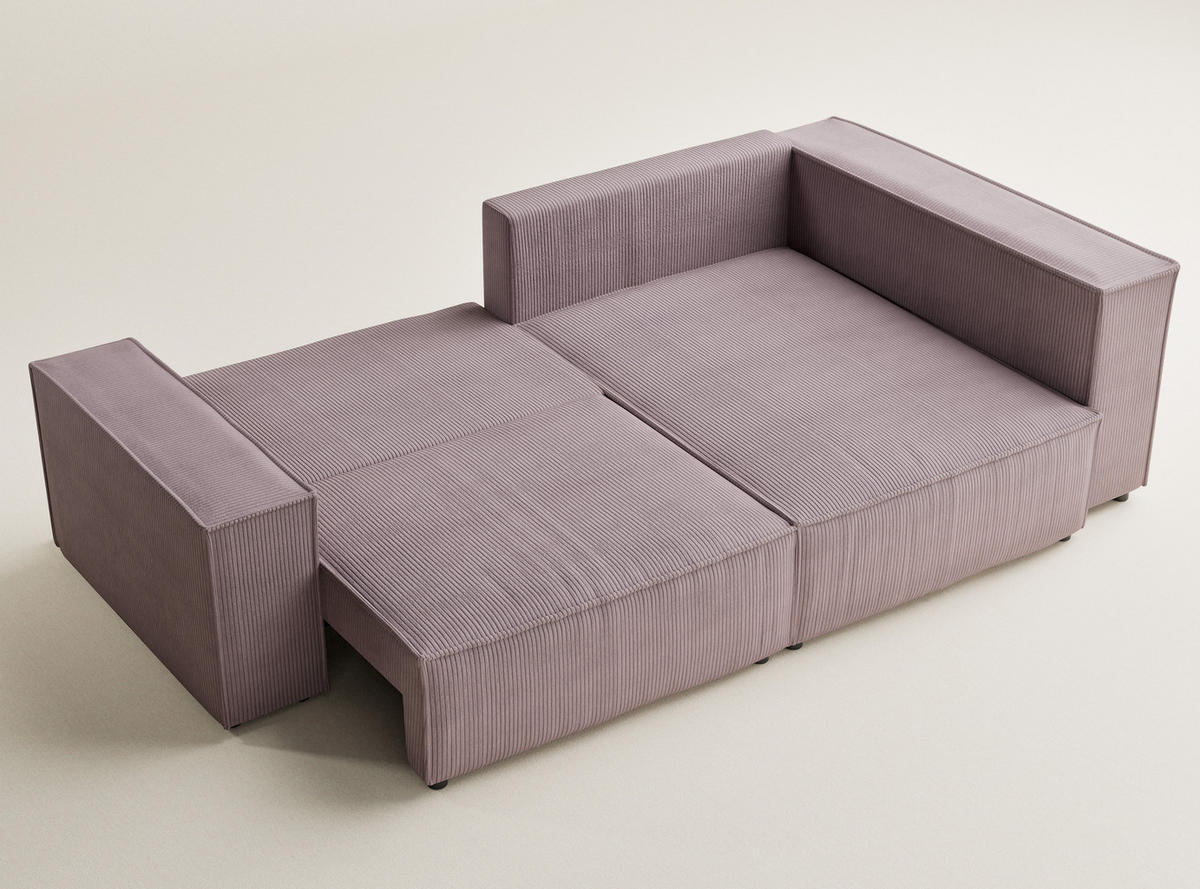 ECKSOFA MIT SCHLAFFUNKTION Tonga Lila Samtstoff - Flieder/Schwarz, Holz/Holzwerkstoff (255/105cm) - Maison de Reve