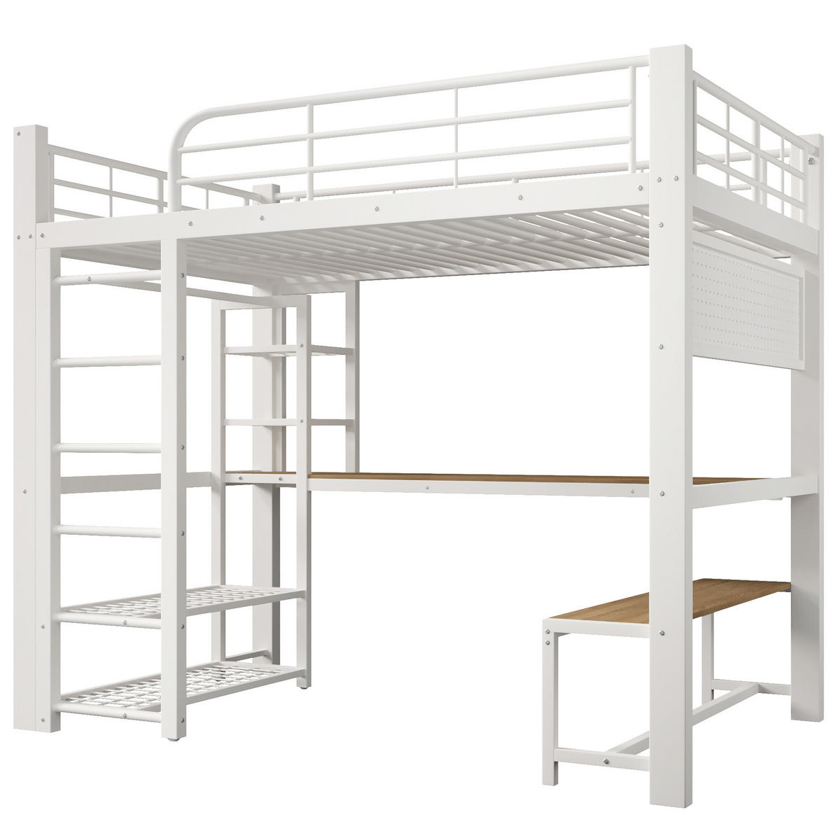 HOCHBETT 140/200 cm DE-33136 mit LED und Stauraumtreppe Weiß - Weiß, Metall (140/200cm) - ComfortXL