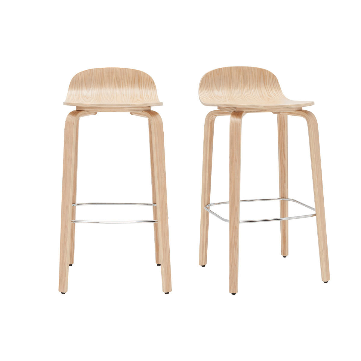BARHOCKER Eichenholz H68 cm 2er-Set OBRA - Naturfarben, Holz (44/80.5/40cm) - Miliboo