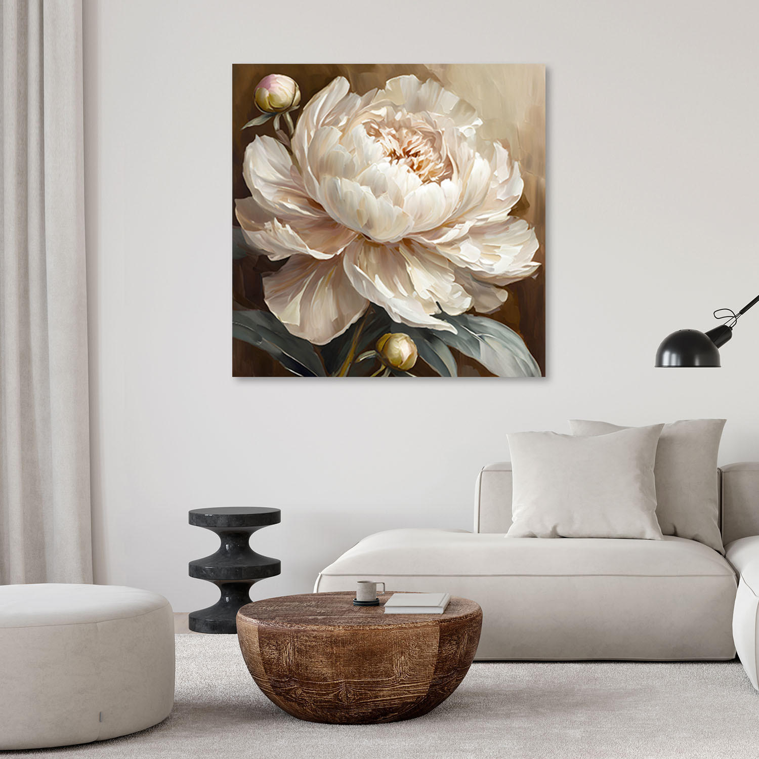 LEINWANDBILD Pfingstrose beige gemalt 30x30cm - Beige, Textil (30/30cm) - Feeby